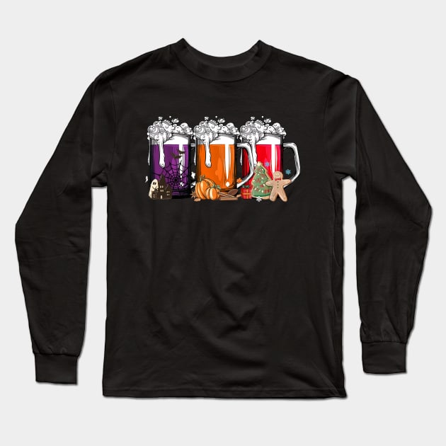 Funny Beer Halloween Thanksgiving Christmas Long Sleeve T-Shirt by Magazine